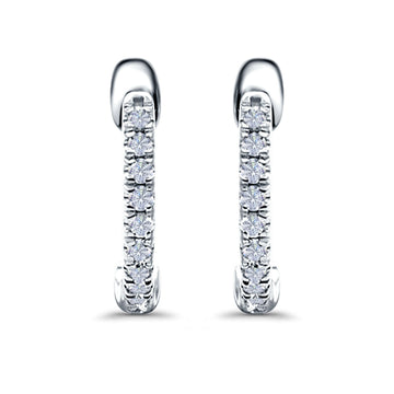 Half Eternity Hoop Earrings Round Simulated CZ 925 Sterling Silver (14mm)